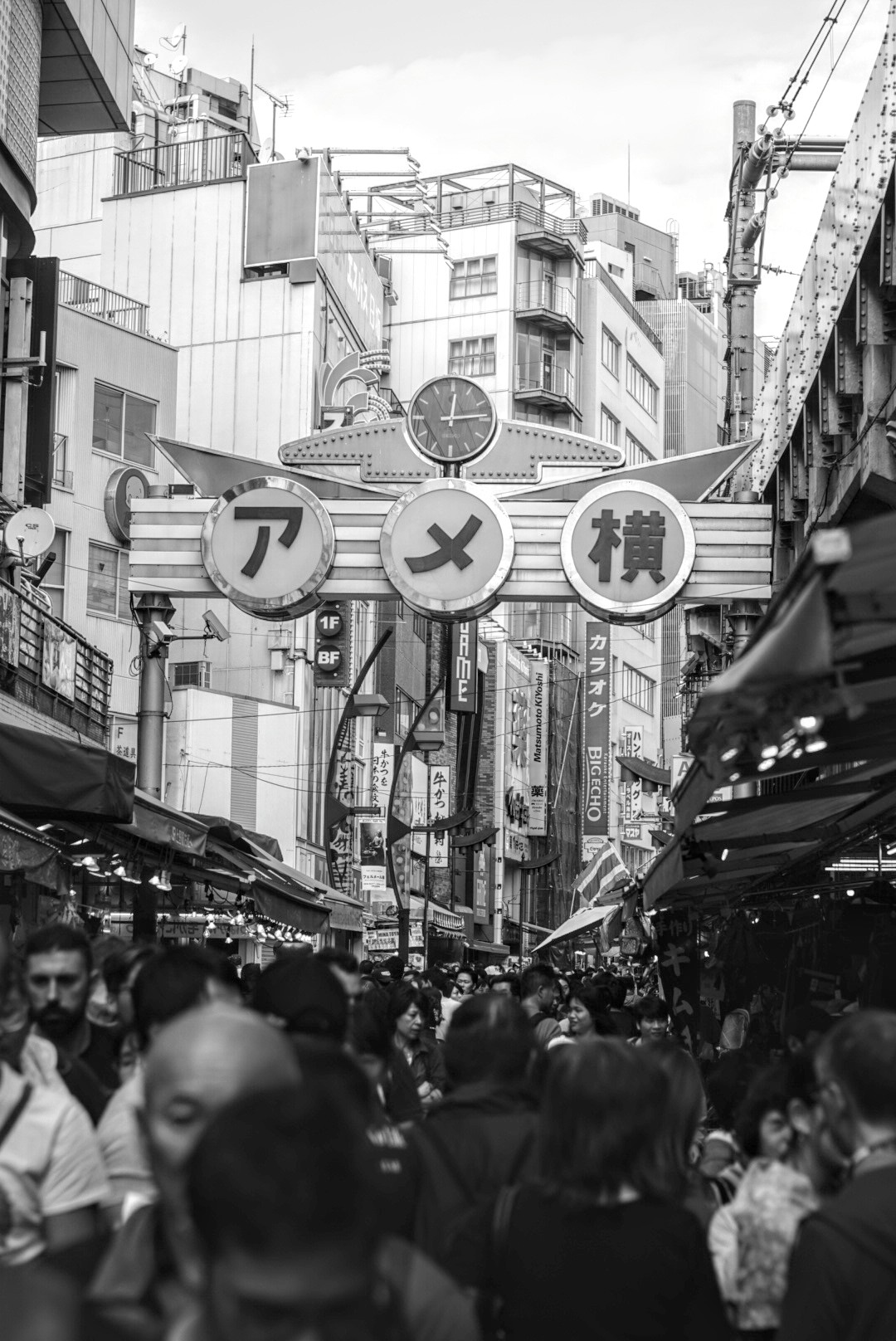 从御徒町站北口望向东京台东区阿美横丁入口的街景。